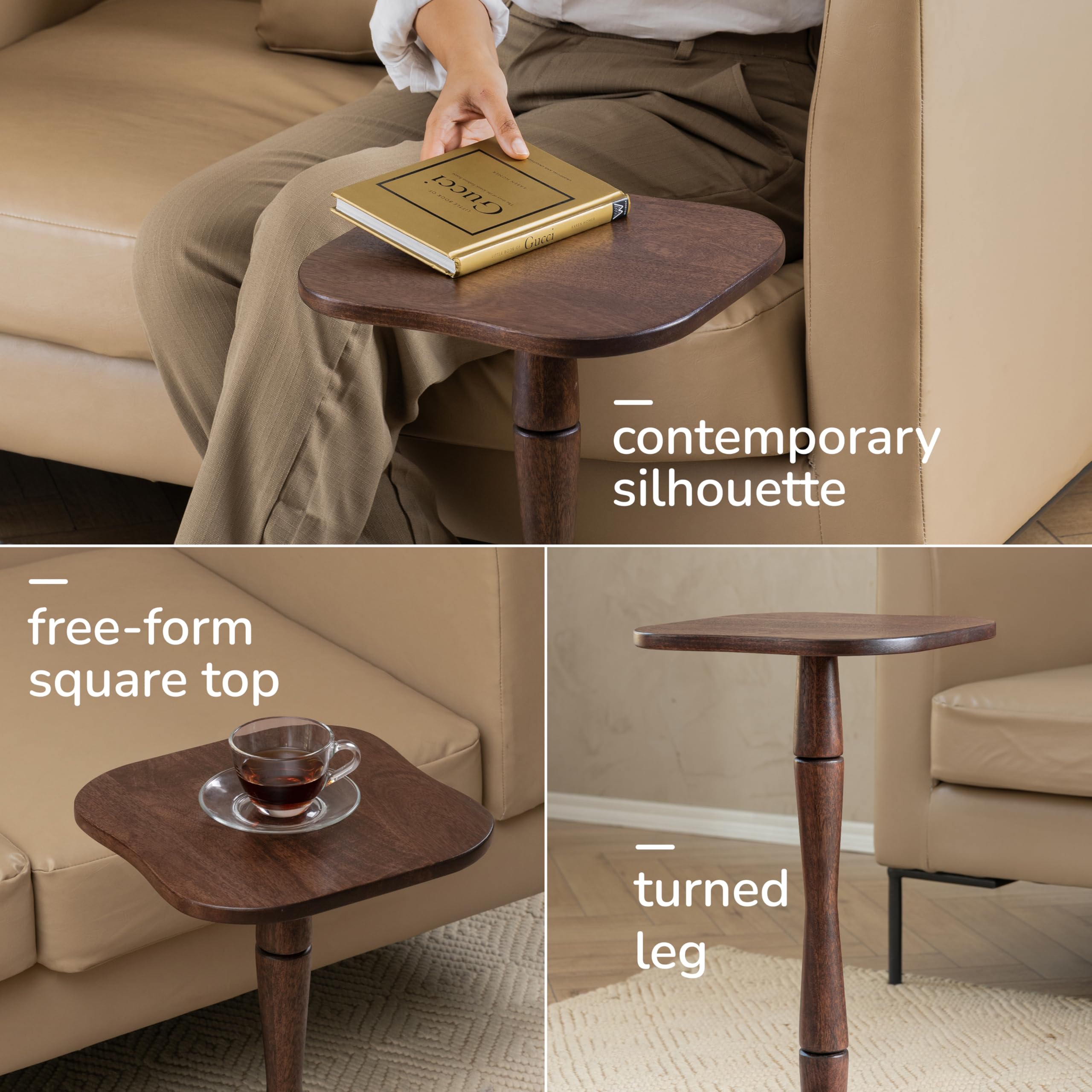MH London Destiny Square Side End Table - 56cm Tall Solid Mango Wood Accent Table - Handmade Dark Espresso Nightstand for Living Room