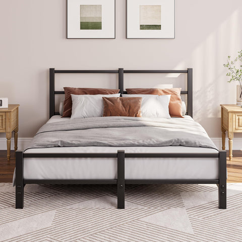 HAHRIR 16cm Low Profile 4ft6 Double Bed Frame with Metal Headboard, Black
