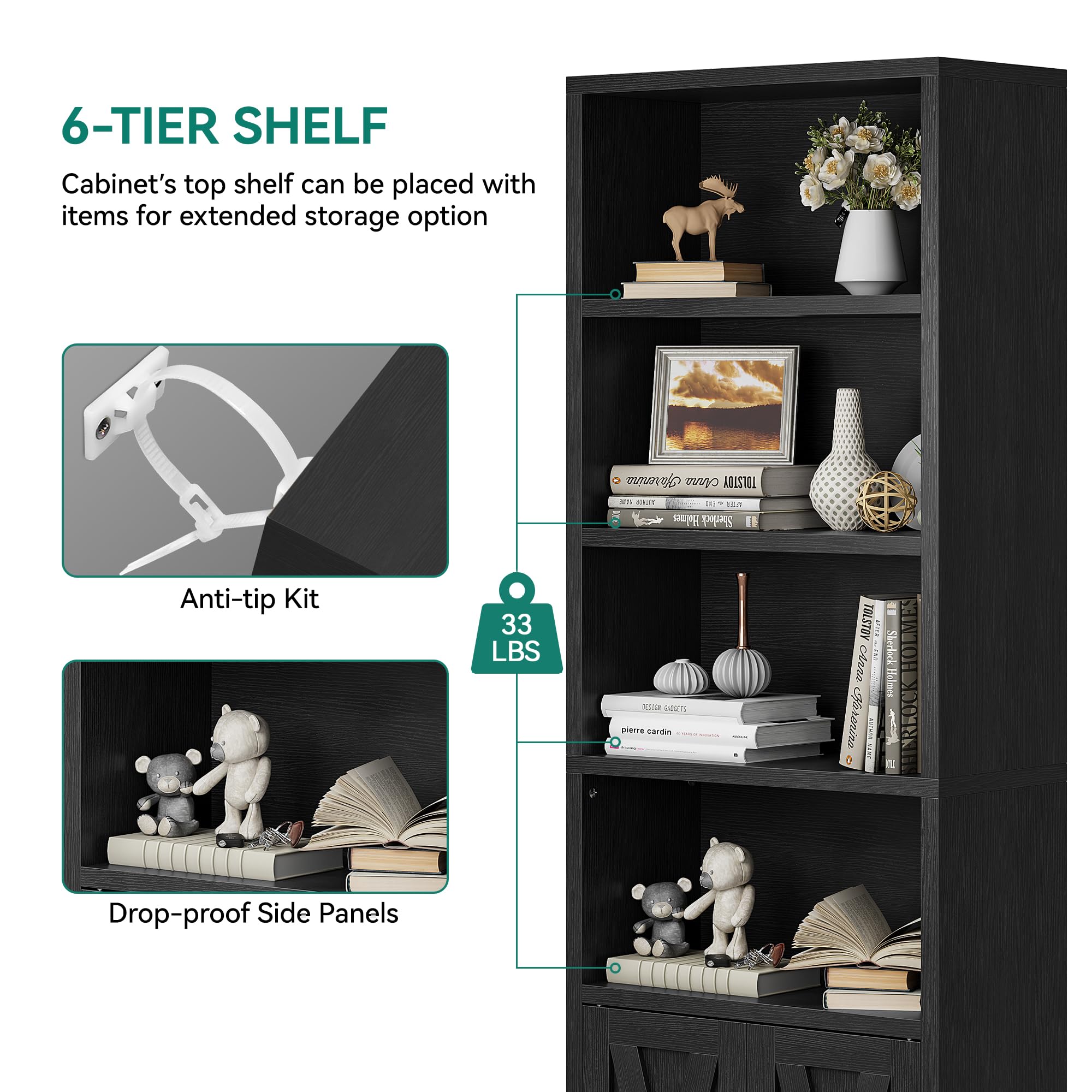 YITAHOME Bookcase, Floorstanding Bookshelves with Cupboard Industrial Shelves Storage Rack Wooden Cube Shelf Tall Storage Cabinet for Living Room