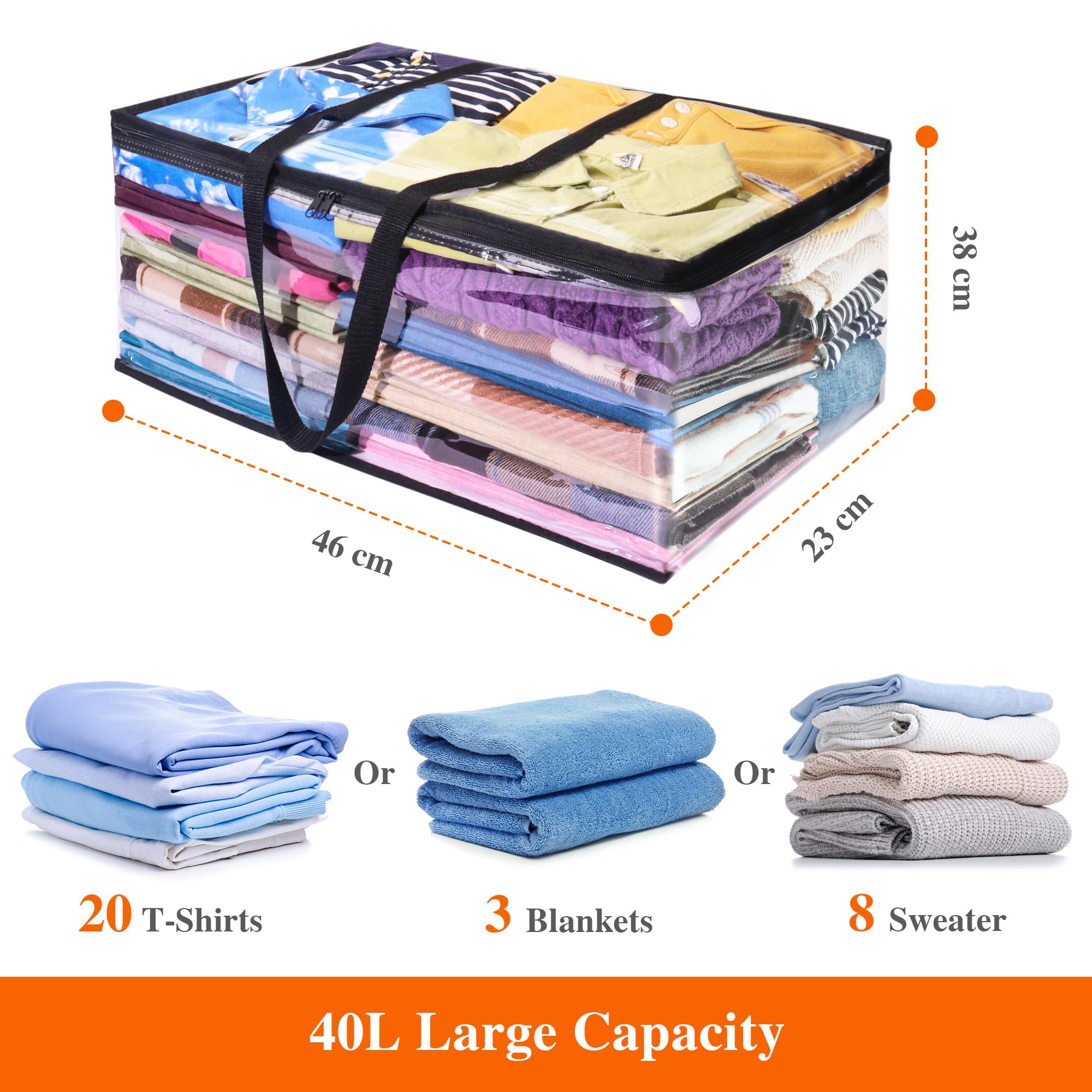 Vieshful 3 Pack Black Clear Clothes Storage Bag Organizer Reinforced Handle