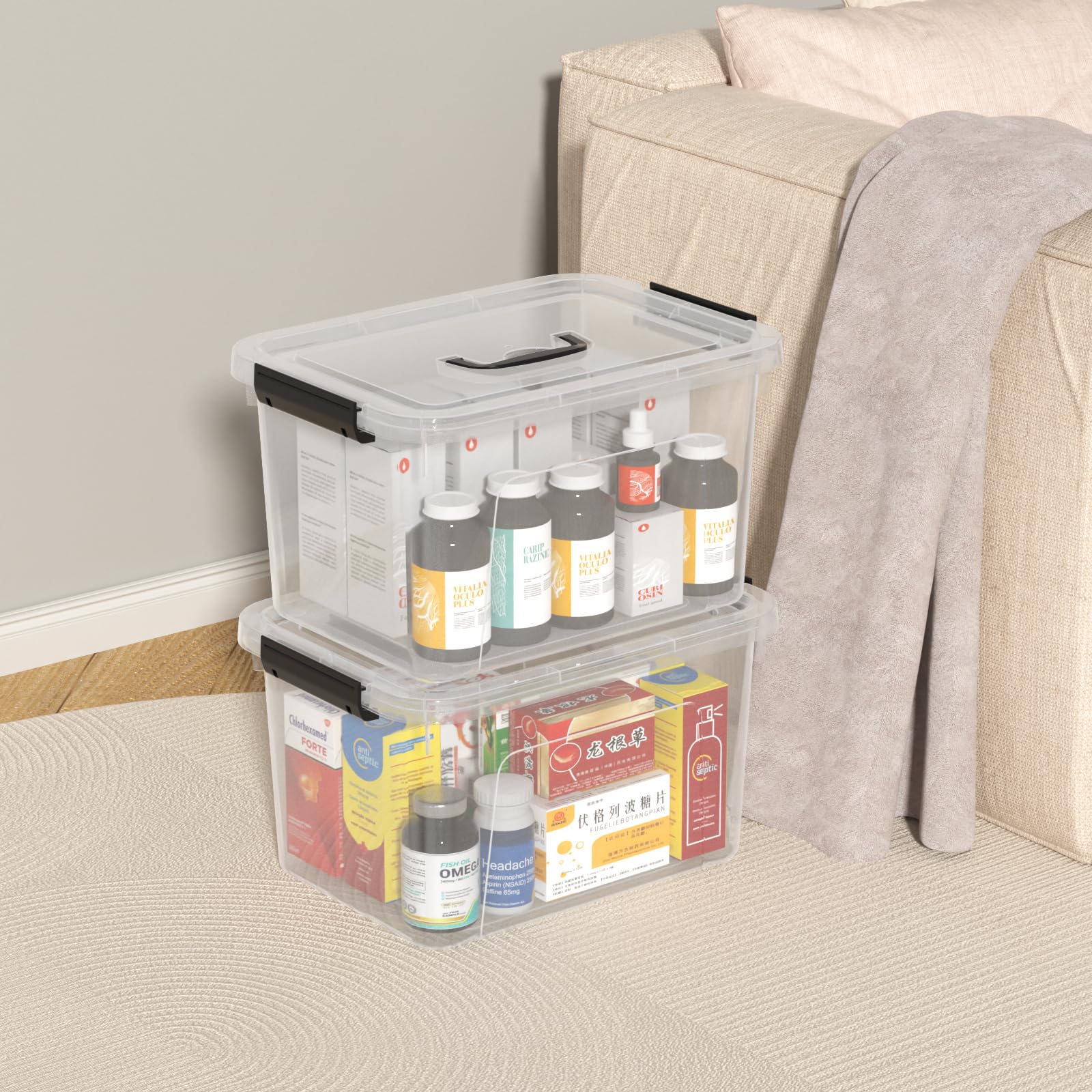 Vadidiya 12 L Plastic Storage Boxes with Lids and Handles, 6 Packs