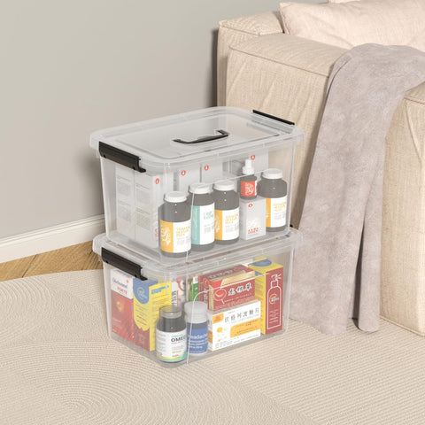 Vadidiya 12 L Plastic Storage Boxes with Lids and Handles, 6 Packs