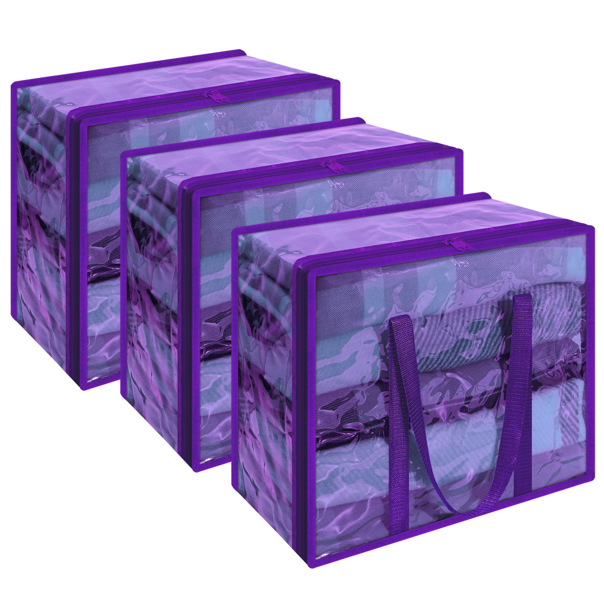 Vieshful Purple 40L Clear Clothes Storage Bag with Zipper 3 Pack