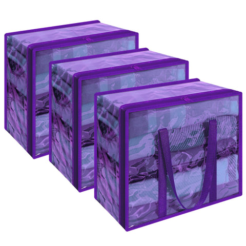 Vieshful Purple 40L Clear Clothes Storage Bag with Zipper 3 Pack