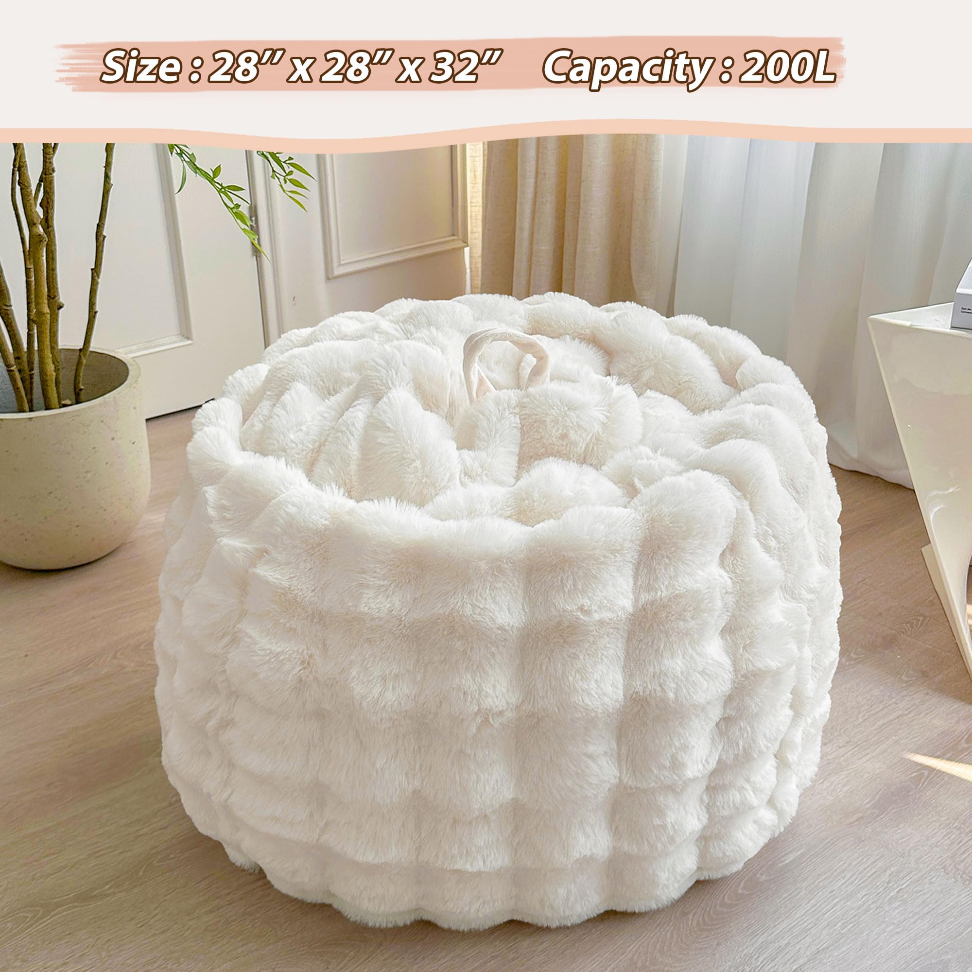 LIFEREVO Kids Fluffy Faux Rabbit Fur Bean Bag Chair Cover, No Filler, Beige