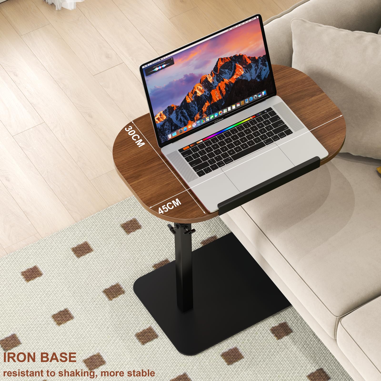 YUTVCZO Solid Wood C Shaped Side Table Adjustable Height,360°Swivel Side Table for Sofa and Bed