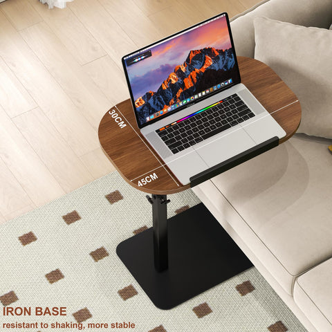 YUTVCZO Solid Wood C Shaped Side Table Adjustable Height,360°Swivel Side Table for Sofa and Bed