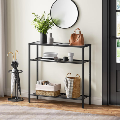 HOOBRO 3-Tier Console Table, Tempered Glass Sofa Table, Narrow Side Table, Modern Hallway Table, for Living Room, Foyer, Hallway, Bedroom
