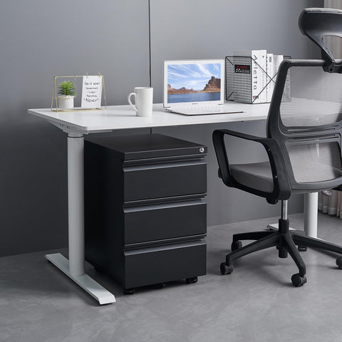 LVSTEEL Mobile Filing Cabinet, Under Desk 3-Drawer Lockable Cabinet with Wheels, Filing Cabinets for Home Office, Pre-Assembled, Black