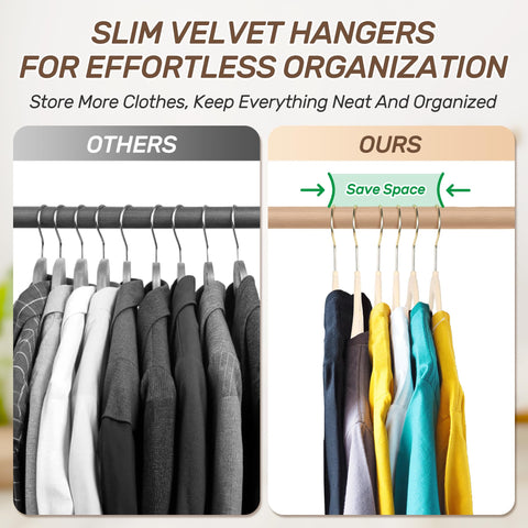 Sishynio Premium Velvet Hangers 30 Pack with Gold Hooks, Non-Slip, Space Saving Felt Clothes Hangers, Sturdy Slim Flocked Hanger for Dresses, Coats