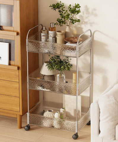 CraftGenes 3-Tier Slim Storage Trolley on Wheels, 36x20x71cm Bathroom Storage Cart with Lockable Wheels