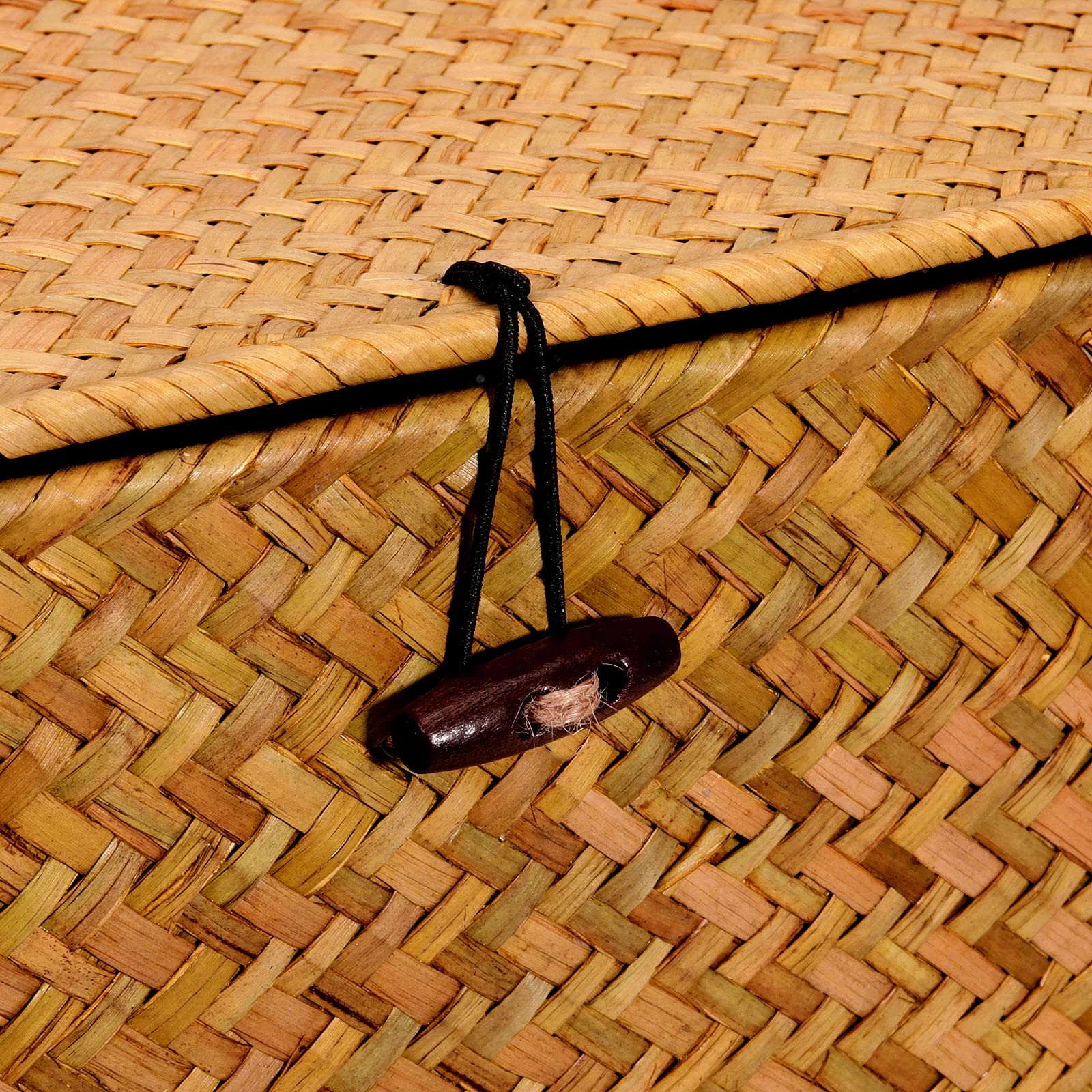 Set of 3 Seagrass Rattan Boxes with Lid, Rectangular Woven Storage Hamper