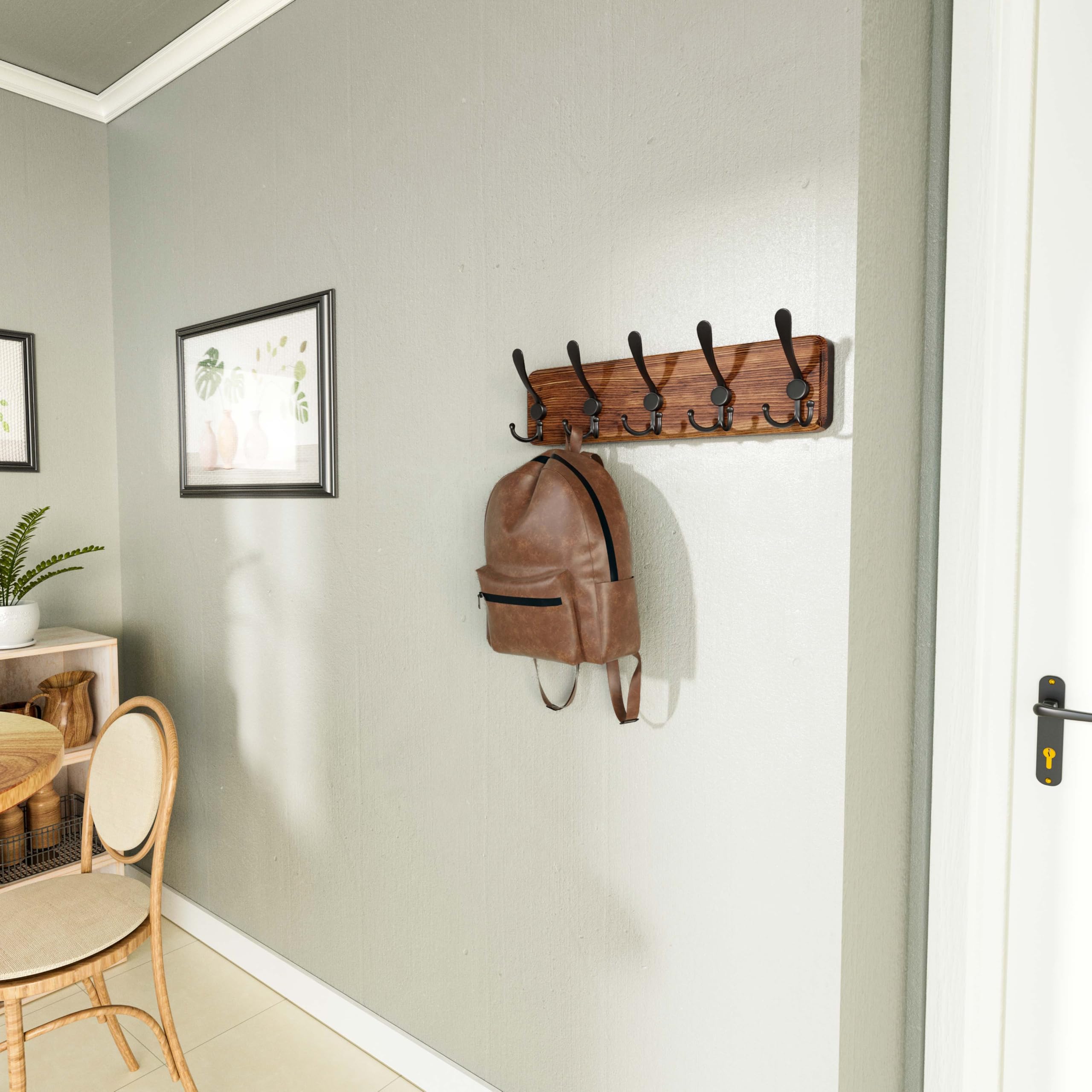 SKOLOO Coat Rack Wall Mounted - Pack of 2, Wooden, Heavy Duty, Rustic Coat Hooks for Wall, 16'' Hole to Hole