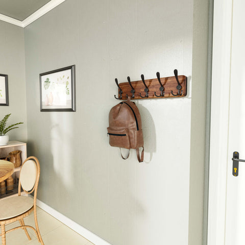 SKOLOO Coat Rack Wall Mounted - Pack of 2, Wooden, Heavy Duty, Rustic Coat Hooks for Wall, 16'' Hole to Hole