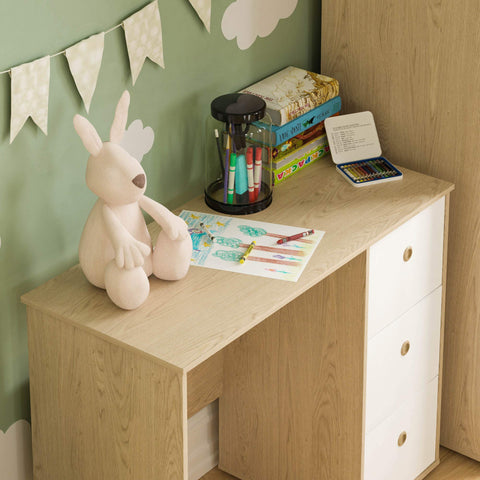 Junior Vida Neptune 3 Drawer Desk Computer Dressing Table PC/Laptop Home Study Workstation Children Kids Furniture (White & Oak)