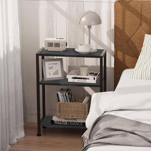 Vantimo Small Side Table, 3-Tier Thin End Table for Living Room, Narrow Bedside Table for Bedroom, Sofa, Couch (Black)