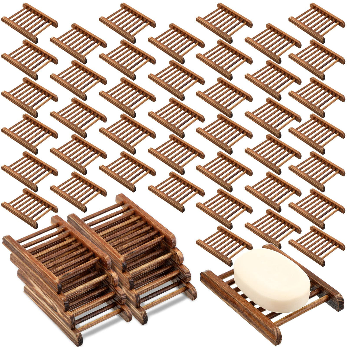 Potchen Bamboo Soap Dish Wooden Hand Craft Soap Case for Shower Rectangular Bathtub Shower Dish Accessories for Home Bathroom Kitchen