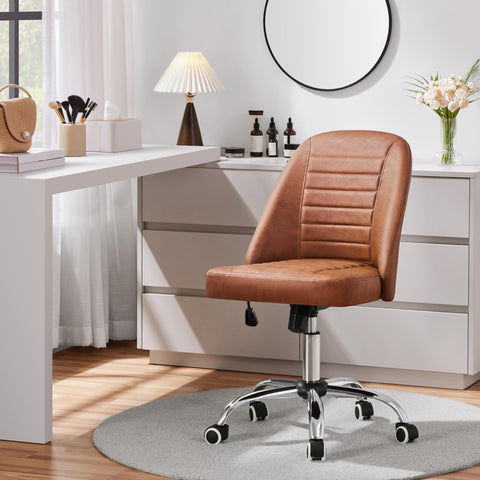 Yaheetech Armless Faux Leather Office Chair Swivel Back Support Retro Brown