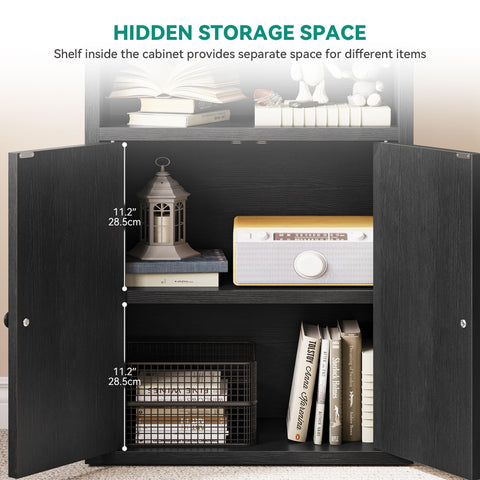 YITAHOME Bookcase, Floorstanding Bookshelves with Cupboard Industrial Shelves Storage Rack Wooden Cube Shelf Tall Storage Cabinet for Living Room