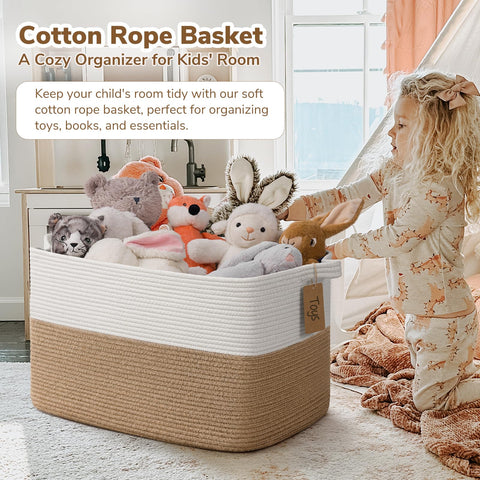 TIMEYARD 75L Large Woven Storage Basket Cotton Rope Blanket Organizer