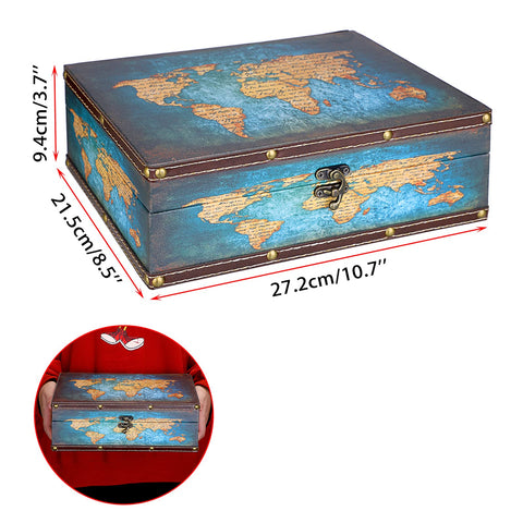 SUMNACON Vintage Treasure Storage Box with Latch 27.2*21.5*9.4cm, Green Map