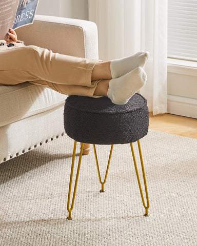 IBUYKE Makeup Vanity Stool Chair, Teddy Velvet Footrest, Black WBD009B