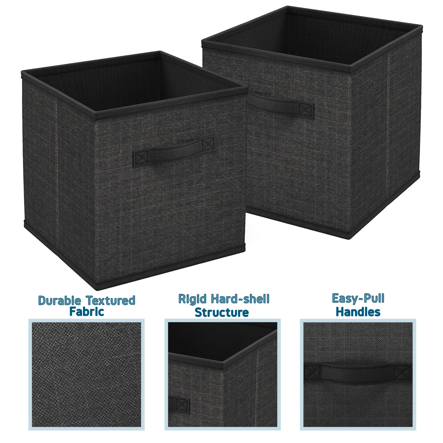 Nestl Foldable 9 Cube Storage Organizer Bins, Black Fabric Storage Cubes, 11-Inch Square Cube Storage Bins for Closet, Bedroom, Playroom and More