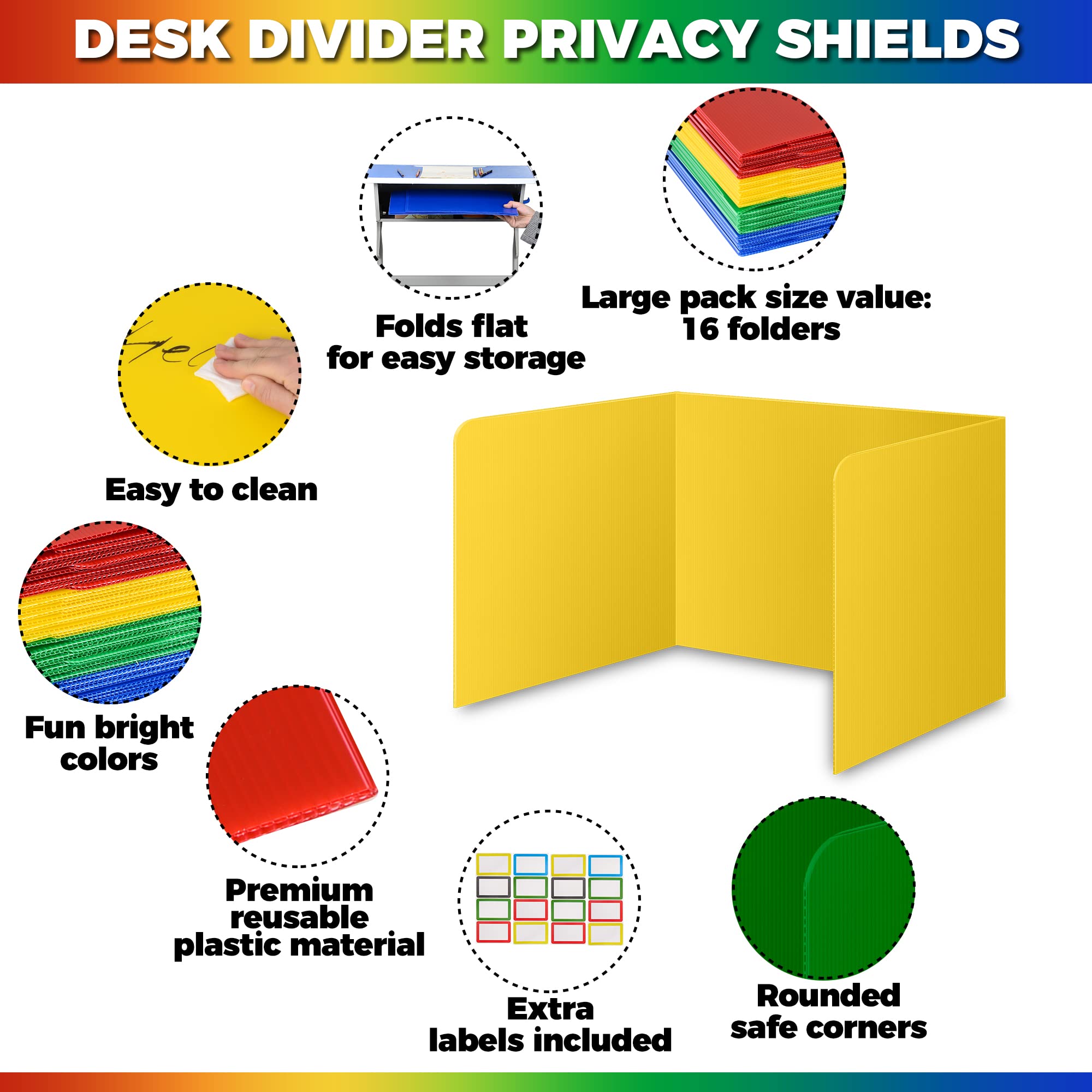 16-Pack Desk Dividers for Students - Durable & Waterproof Plastic Study Carrel Divider, Classroom Folders Teacher Supplies