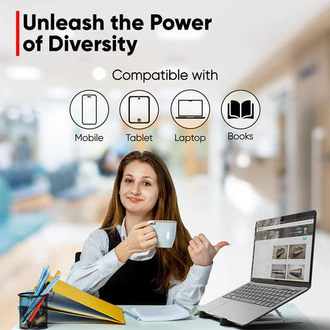 TechShak Adjustable Laptop Riser for Desk - Aluminum Ergonomic Computer Stand for Home Office, Ventilated Macbook Stand & Holder for Lenovo, Dell, HP