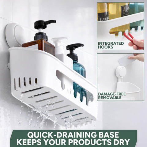 Zuvo Shower Caddy with Suction Cups, No Drill Bathroom Shelf, White