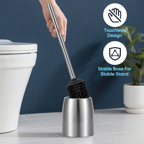 Toilet Brush Set with Holder Stainless Steel Toilet Scrubber Lavatory Bathroom Cleaning Brushes and Case Anti-Rust High Denstity Moderate Hardness