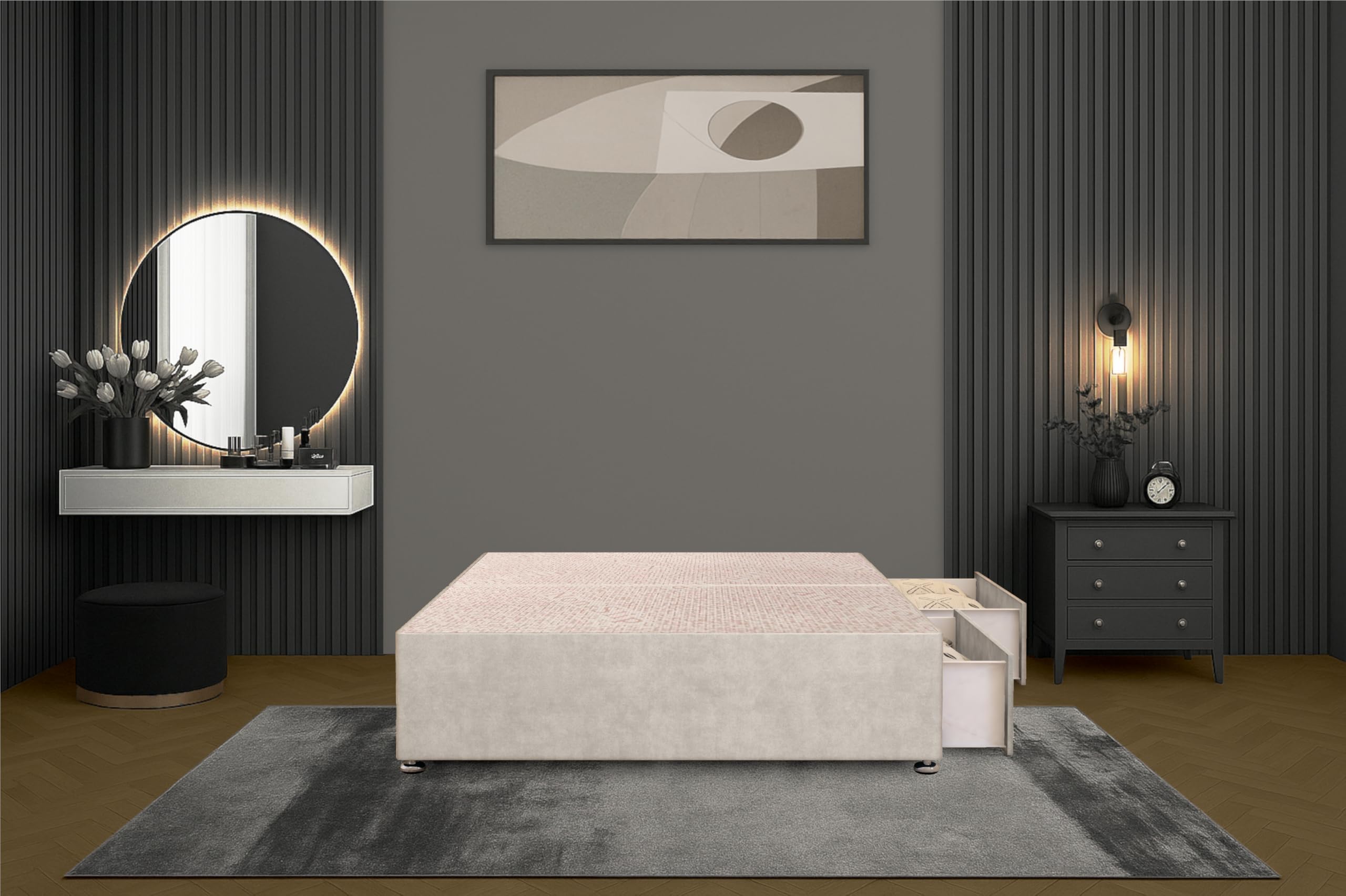 Bed Centre Flexby Divan Bed Base Only with 2 Drawers (Same Side), No Headboard - Available in 3FT, 4FT, 5FT & 6FT