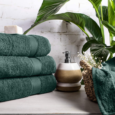 Komfortec Set of 8 Hand Towels 50 x 100 cm 100% Cotton Terry Cloth Soft Dark Green