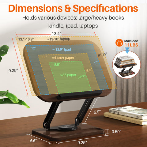 Book Stands for Reading,360 Degree Rotation, Height Adjustable, with Storage Slot,Suitable for Office, Kitchen, Cookbook, Textbook, Recipe