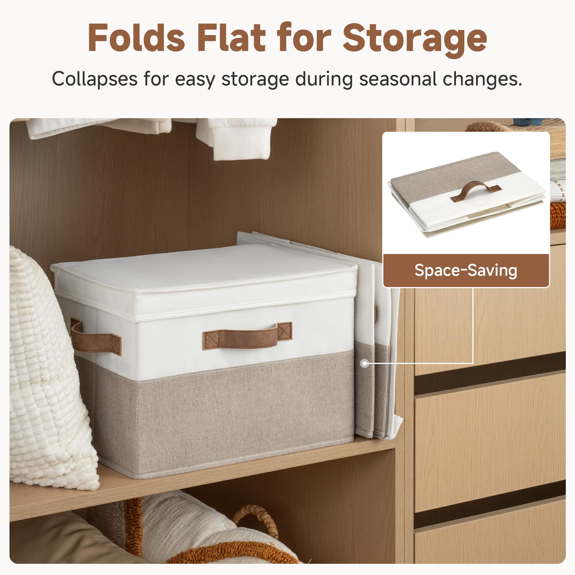 StorageWorks Wardrobe Storage Organiser with Lid, Large Storage Box with Lid for Shelves, Fabric Storage Box with Lid for Clothes