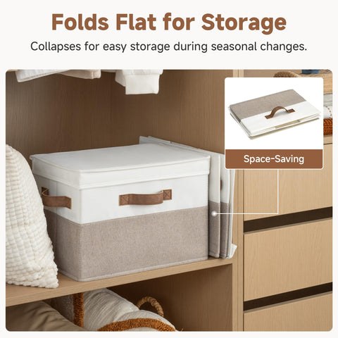 StorageWorks Wardrobe Storage Organiser with Lid, Large Storage Box with Lid for Shelves, Fabric Storage Box with Lid for Clothes