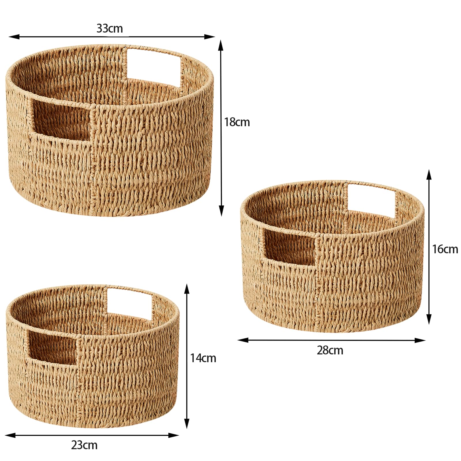 Vagusicc Woven Storage Baskets Set of 3, HandWoven Round Wicker Storage Basket with Handles, Natural Wicker Shelf Baskets Organizer