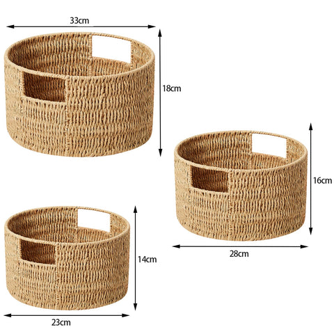 Vagusicc Woven Storage Baskets Set of 3, HandWoven Round Wicker Storage Basket with Handles, Natural Wicker Shelf Baskets Organizer