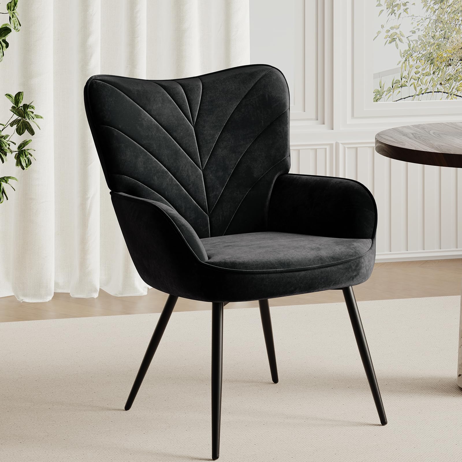COLAMY Velvet Accent Chair with Black Metal Legs, Modern Armchair with Ergonomic Backrest