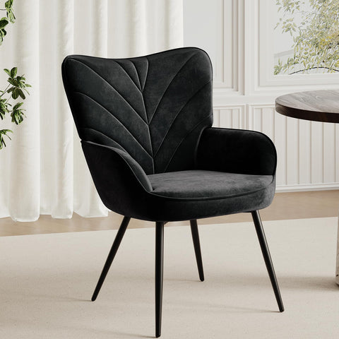 COLAMY Velvet Accent Chair with Black Metal Legs, Modern Armchair with Ergonomic Backrest
