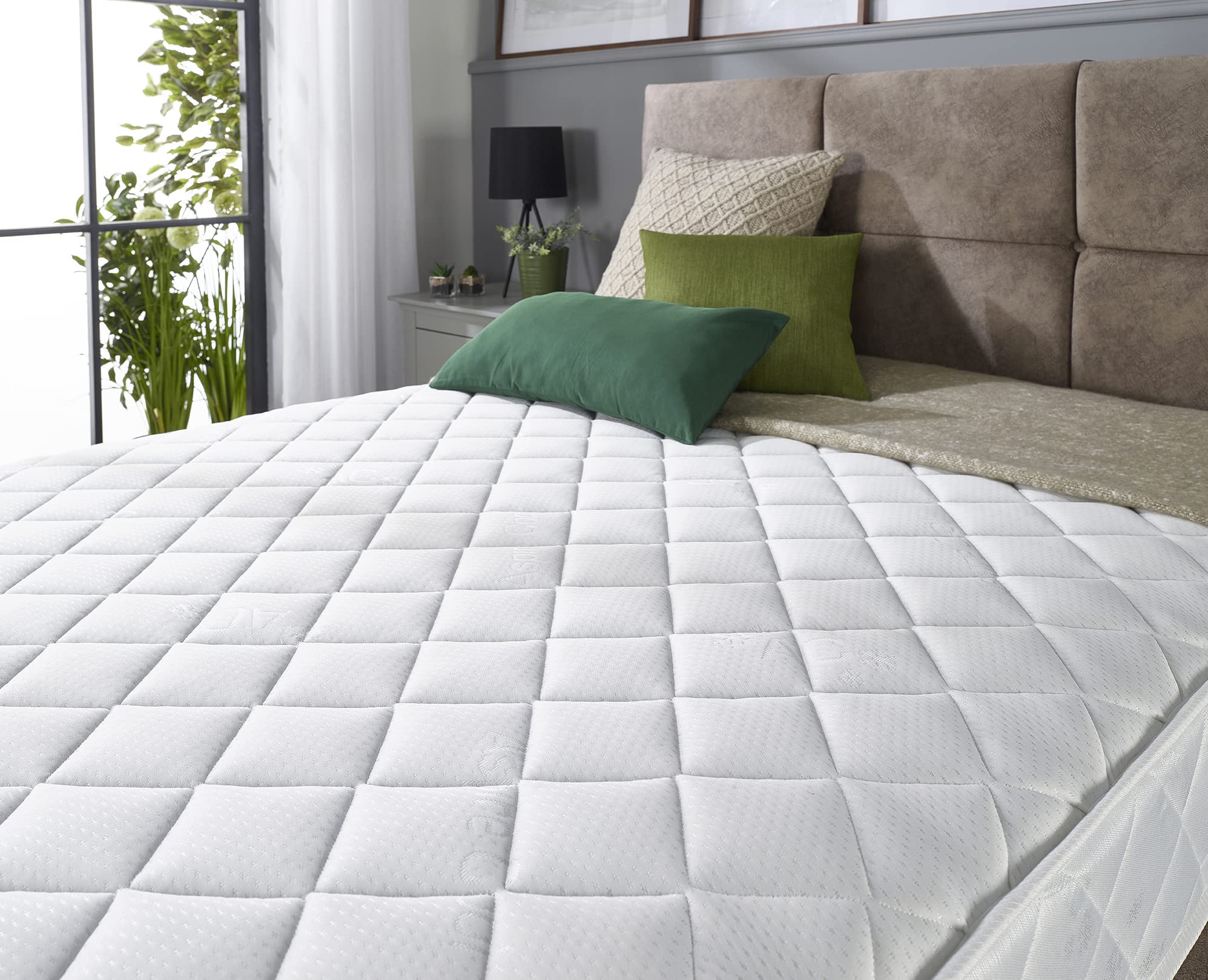 Aspire Beds Cumulus White 2 Sleep Comfort Layers & AC Aspire-Cool Touch Sleep Surface Foam Free Bonnell 500 Sprung Premium Economy Mattress