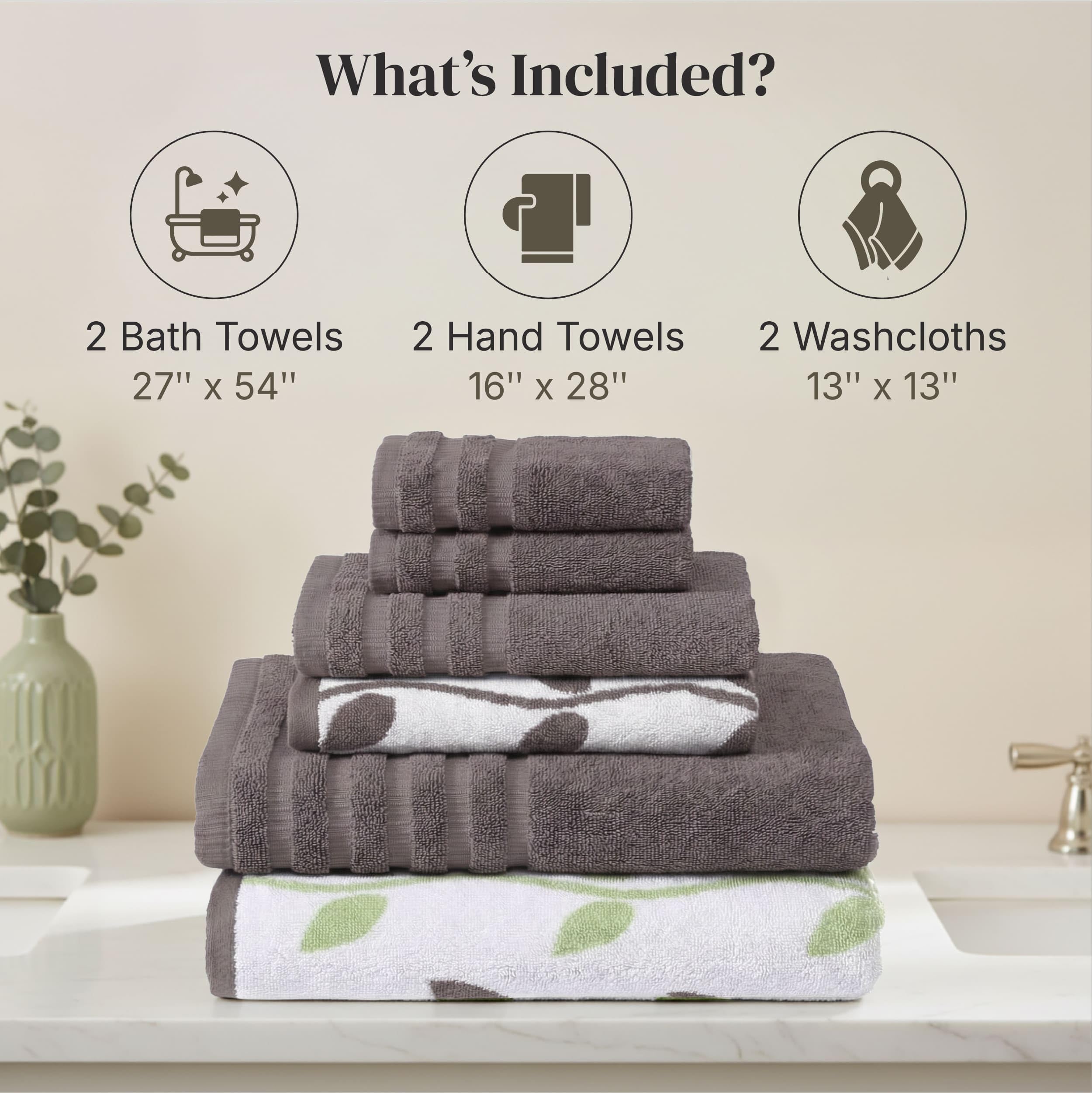 Pacific Coast Textiles 6 Pc Yarn Dyed Towel Organic Vines Ash Grey, 6-Piece