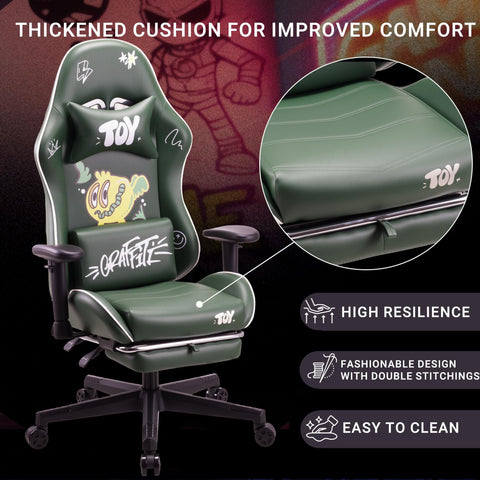 play haha Gaming Chair with Footrest, Ergonomic Reclining Gamer Chair with Adjustable Armrests