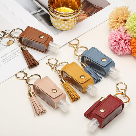 sourcing map Portable Travel Empty Bottle with Keychain, 30ml PU Leather Mini Squeeze Bottles