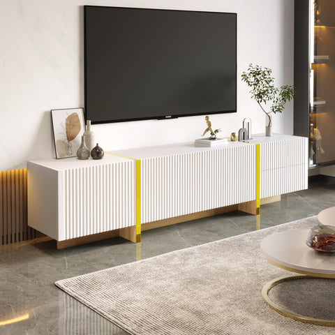 Ball & Cast TV Cabinet for TV up to 85", TV Stand with 2 Drawers, 2 Cabinets and Open Shelves, Embossed Pattern TV Stand Cabinet, 190x35x34cm