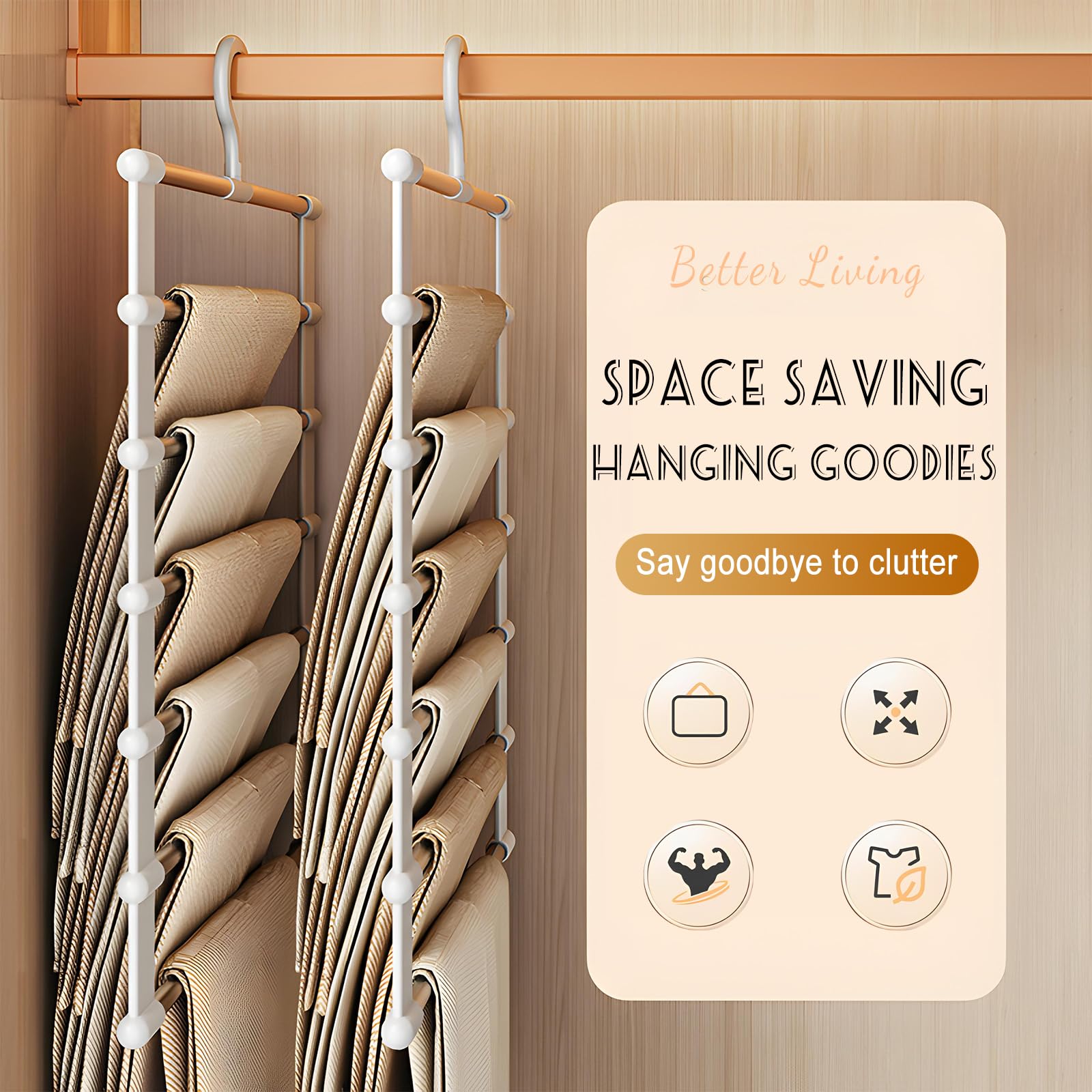 Jicyor 3 Pack Trouser Hangers,6 in 1 Space Saving Hangers with 360° Swivel Hook for Various Types of Clothing