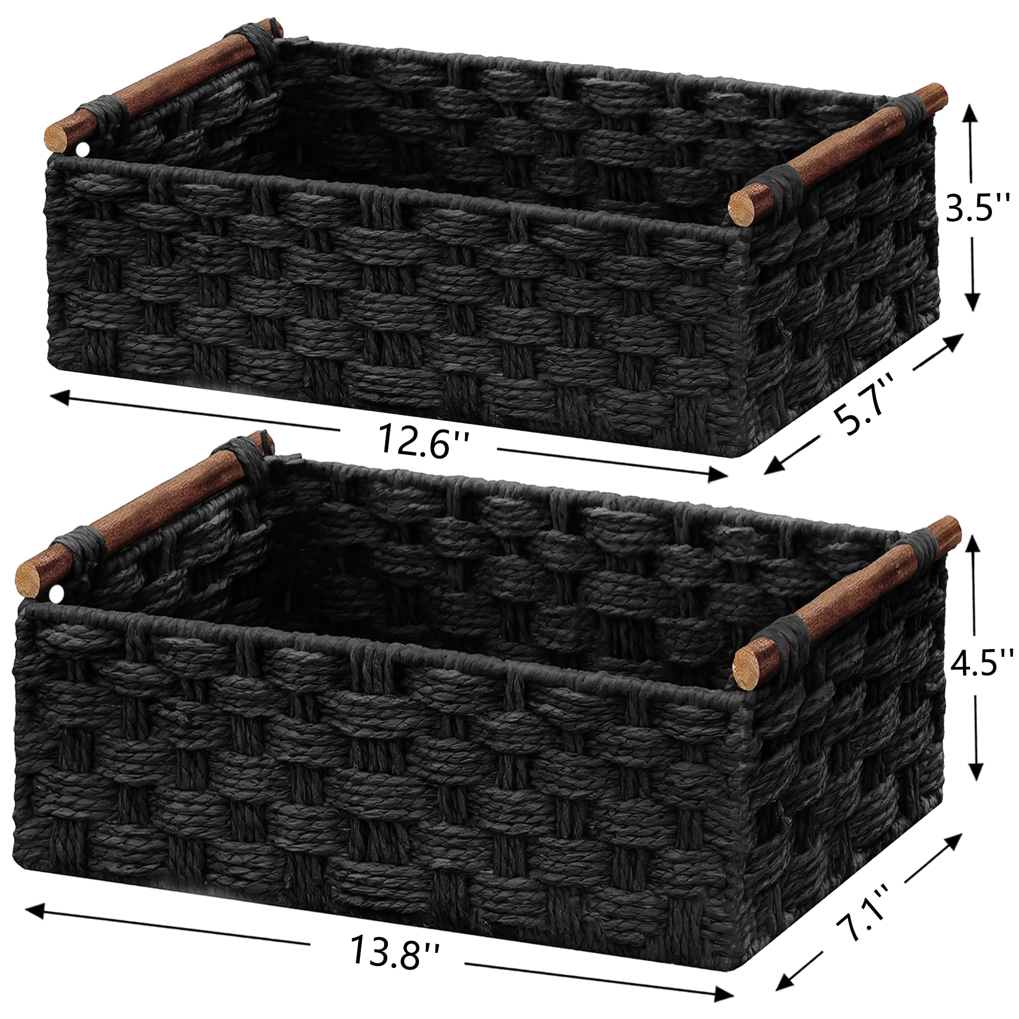 Vagusicc Wicker Storage Basket with Handle, Set of 2 Handwoven Paper Rope Storage Basket for Shelves