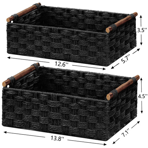 Vagusicc Wicker Storage Basket with Handle, Set of 2 Handwoven Paper Rope Storage Basket for Shelves