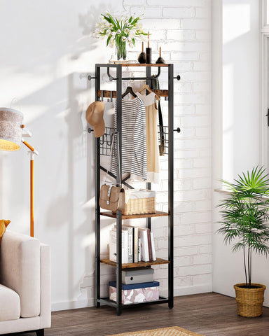 CHOEZON Coat Rack Freestanding, Hall Tree with 3 Storage Shelves, Coat Stand with 16 Hooks and Hanging Rail, Industrial Clothes Stand for Entryway