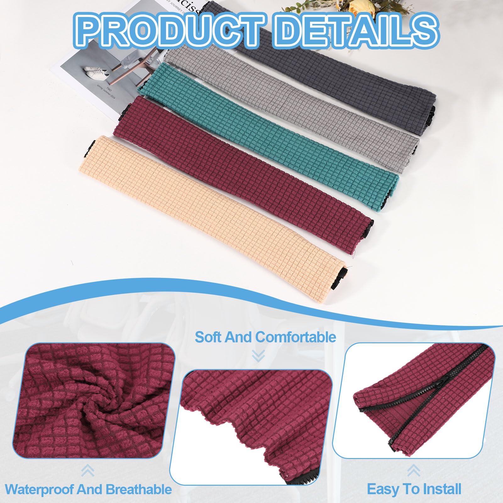 PATIKIL 55 x 9cm Office Chair Armrest Covers, 2 Pair Office Chair Arm Covers Computer Chairs Arm Rest Cover with Zipper Removable Rest Slipcover Hand